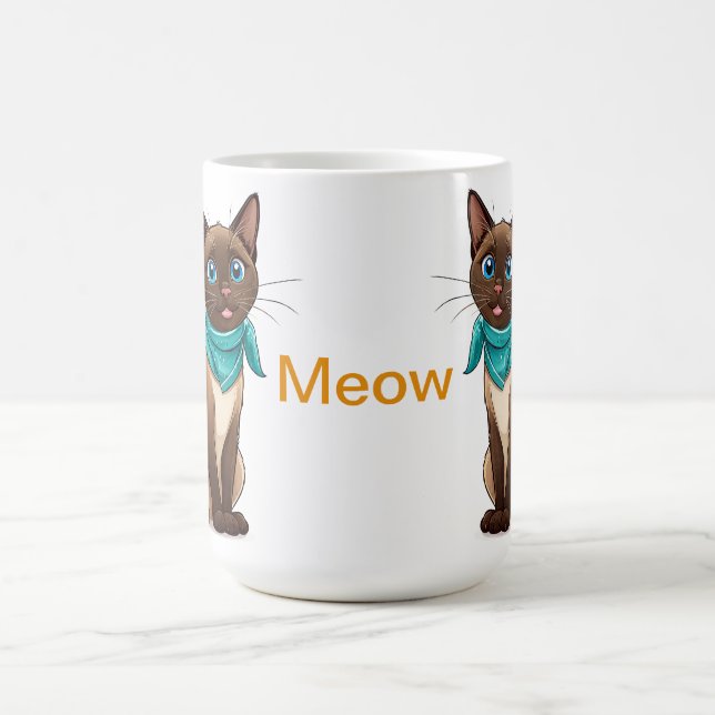 Caneca De Café Gato Siames Adorável Com Lenço Turquesa (Centro)