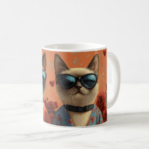 Caneca De Café Gato Siamês com Dia de os namorados de Rosa