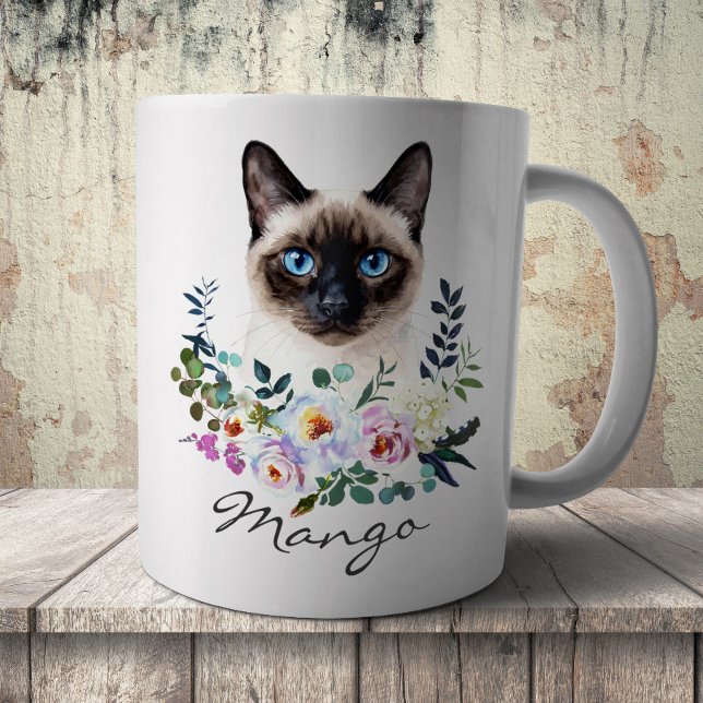 Caneca De Café Gato Siames de Aquarela (Criador carregado)