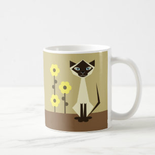 Caneca De Café Gato Siamês e Girassóis Café Mug