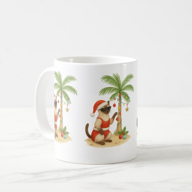 Caneca De Café Gato Siamês na praia para o Natal no Verão de julh (Frente Esquerda)