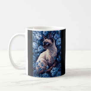 Caneca De Café Gato Siamês nas Flores Azuis