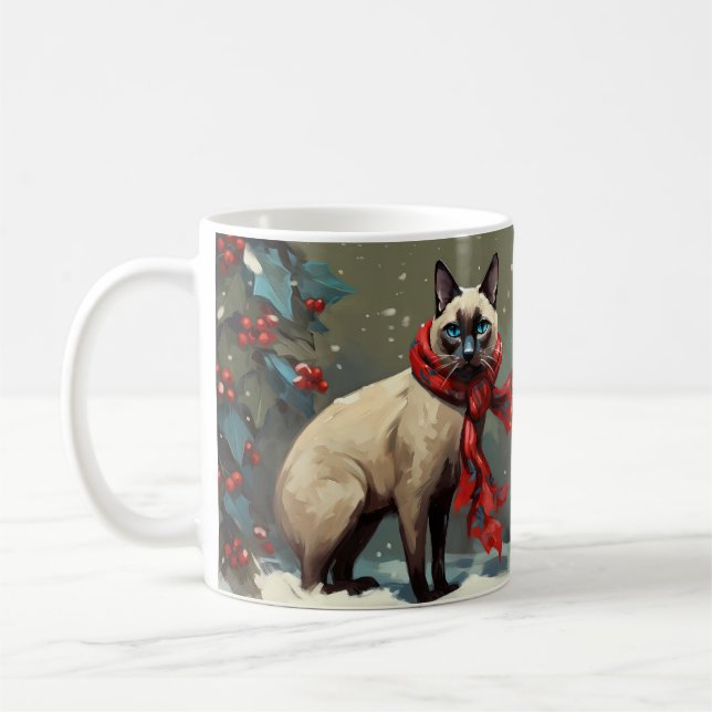 Caneca De Café Gato Siamês no Natal da Neve (Esquerda)