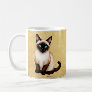 Caneca De Café Gato Siames no Papel Antigo
