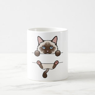 Caneca De Café Gato Siameses Curioso Patas Escuras Feijões Rosa