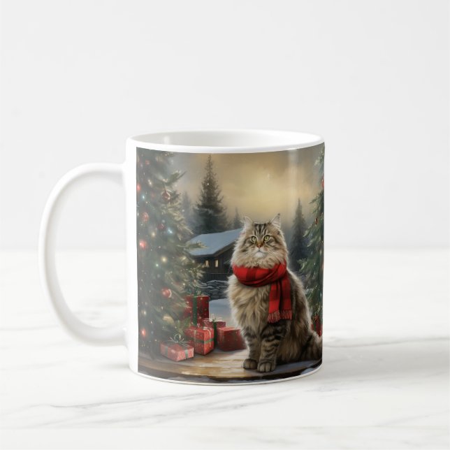 Caneca De Café Gato Siberiano no Natal da Neve (Esquerda)