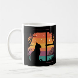Caneca De Café Gato Silhuette Retro Sunset