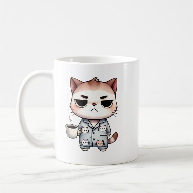 Caneca De Café Gato Sonolento com Café, Gatinho Engraçado, Gato P (Esquerda)