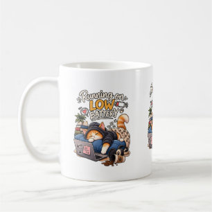 Caneca De Café Gato Sonolento Funcionando com Bateria Fraca Humor