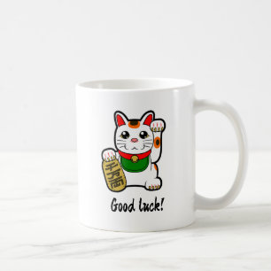 Caneca De Café Gato Sortudo Japonês "Boa Sorte"
