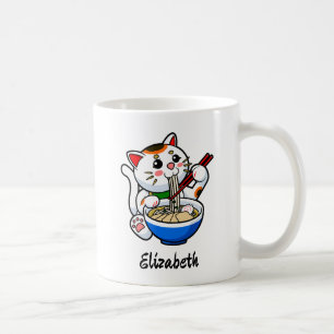 Caneca De Café Gato Sortudo Ramen - Personalizado