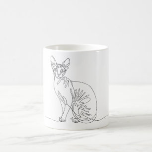 Caneca De Café Gato Sphynx Desenhado à Mão - Arte de Linha Minima