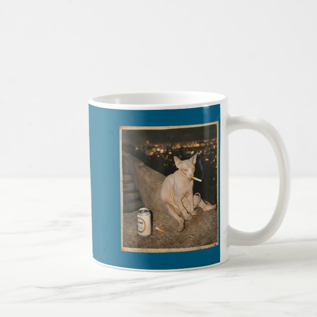Caneca De Café Gato Sphynx Fumando Minimal Meme Engraçado (Direita)