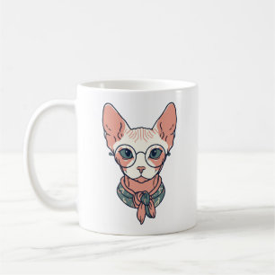 Caneca De Café Gato Sphynx sem pelos usando óculos