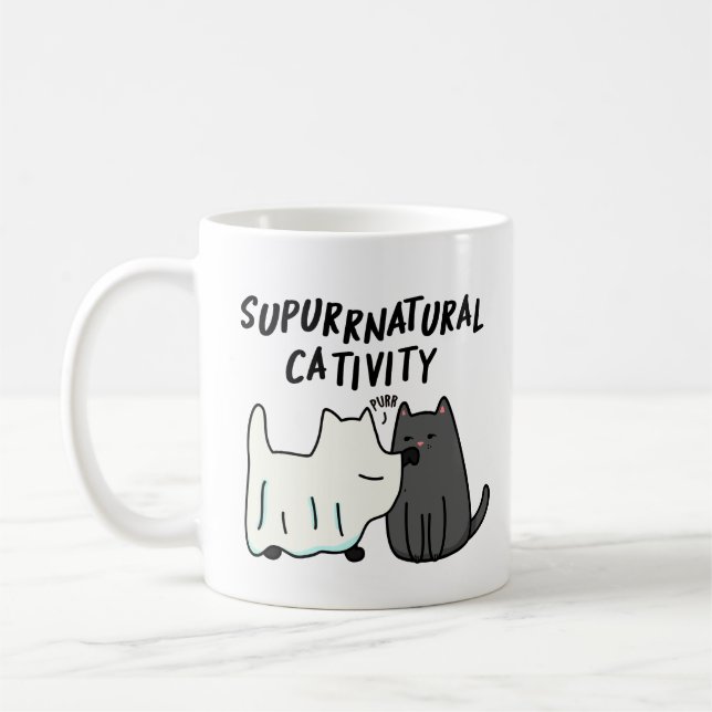 Caneca De Café Gato Su-Purr-Natural Engraçado (Esquerda)