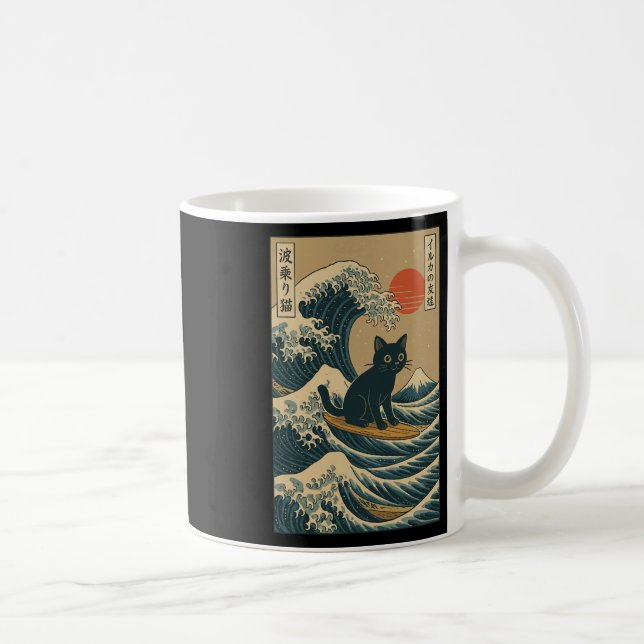 Caneca De Café Gato Surfando Japonês (Direita)