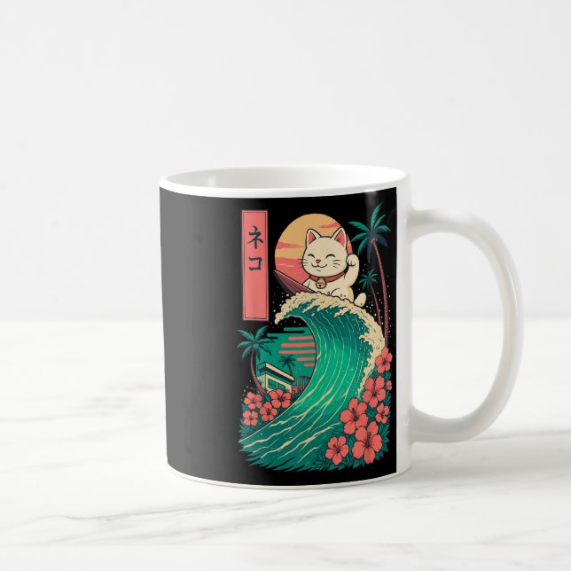 Caneca De Café Gato Surfando Japonês _1 (Direita)