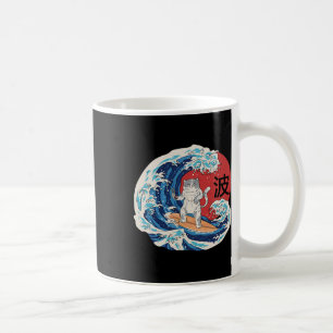 Caneca De Café Gato Surfando Onda Japonês