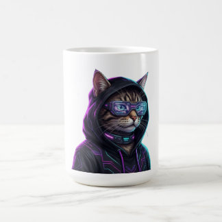 Caneca De Café Gato Tabby Cyberpunk Neon Legal Cibernético Futuri