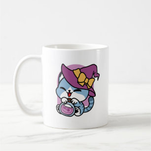 Caneca De Café Gato Tabby de Halloween – Chapéu de Bruxa e Arte d