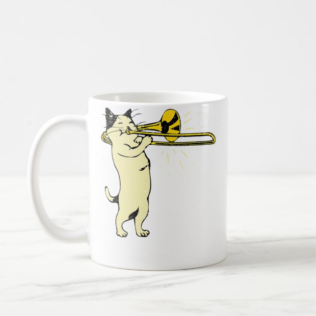 Caneca De Café Gato Tocando Trombone Jazz Música Novidade Legal (Esquerda)