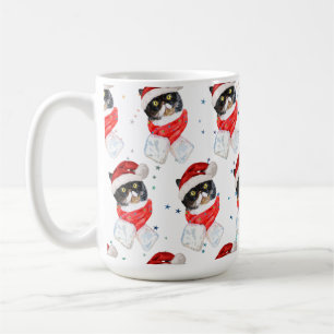 Caneca De Café Gato Tricolor de Natal Aquarela com Cachecol