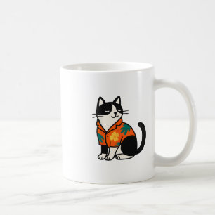 Caneca De Café Gato Tropical Engraçado Design de Férias Havaiano