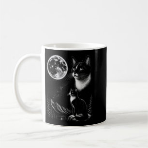 Caneca De Café Gato Tuxedo Uivando Para a Lua Retro 90
