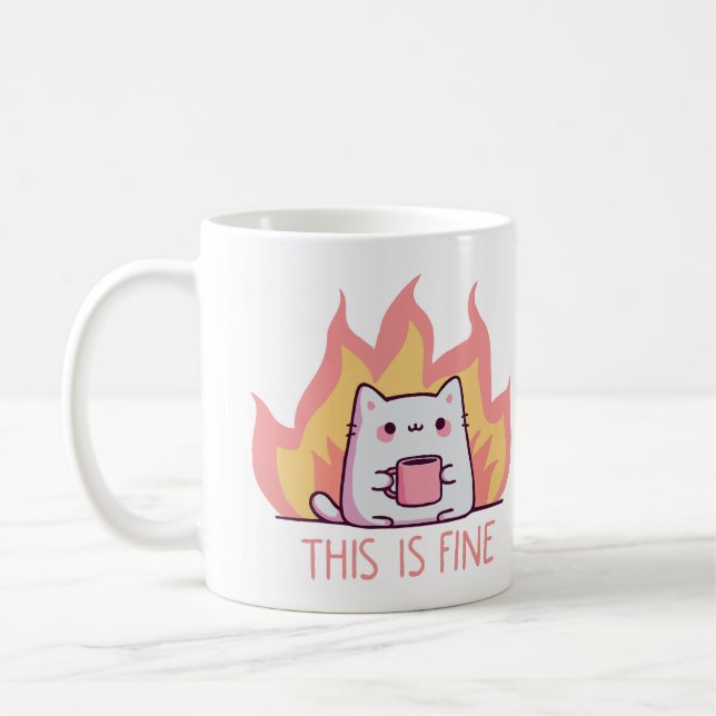 Caneca De Café Gato Um Fogo Isso Está Bem (Esquerda)