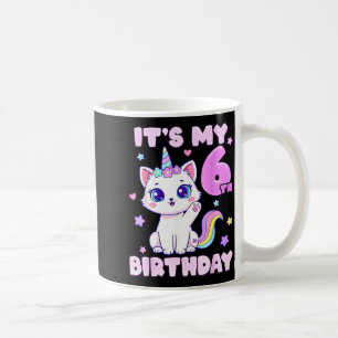 Caneca De Café gato unicórnio de 6 anos de idade meninas no 6º an