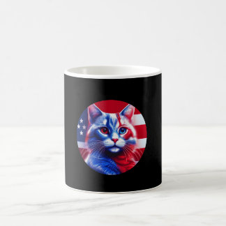 Caneca De Café Gato Vermelho Branco e Azul com Fundo da Bandeira 