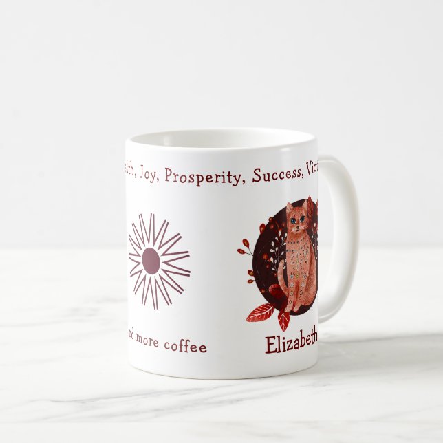 Caneca De Café Gato Vermelho E Plantas. Engraçado E Positivo (Frente Esquerda)