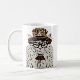 Caneca De Café Gato vestindo chapéu e óculos