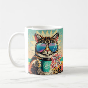 Caneca De Café Gato vestindo óculos de sol enormes com café