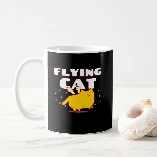 Caneca De Café Gato Voador Fofo Kawaii Gato Alado (Com Donut)
