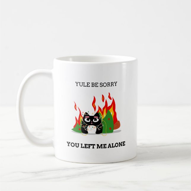 Caneca De Café Gato-Yule Engraçado Seja Desculpado de Natal (Esquerda)