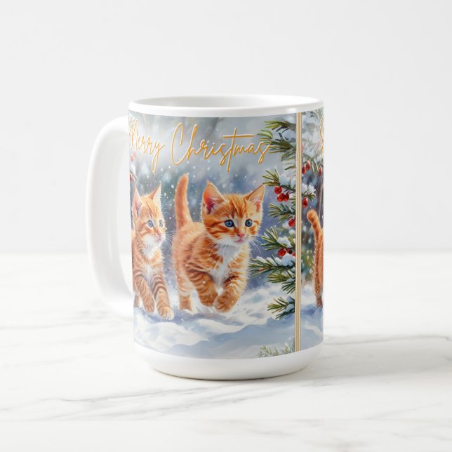 Caneca De Café Gatos Angorás Fofos no Natal (Frente Esquerda)