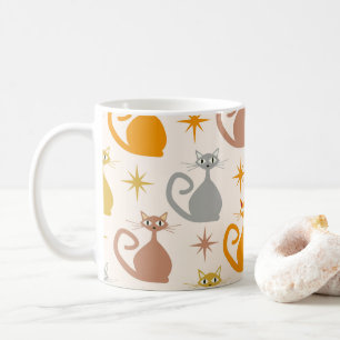 Caneca De Café Gatos Atômicos Coloridos de Meados do Século com E