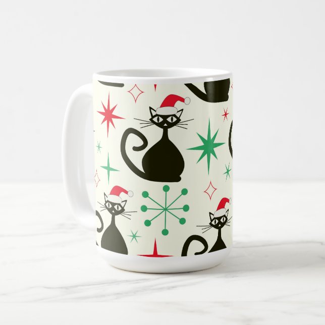 Caneca De Café Gatos Atômicos do Natal Estilo Meados do Século  (Frente Esquerda)