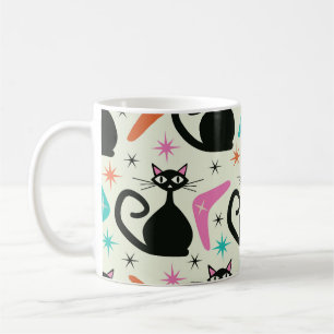 Caneca De Café Gatos Atômicos Pretos de Meados do Século com Bume