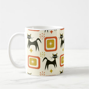 Caneca De Café Gatos Atômicos Pretos de Meados do Século com Quad