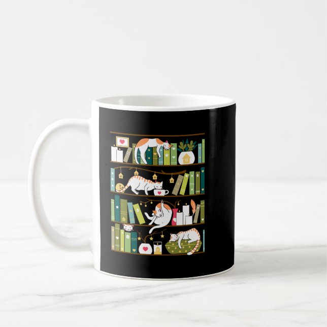 Caneca De Café Gatos-biblioteca - gatos-do-mar nas prateleiras do (Esquerda)