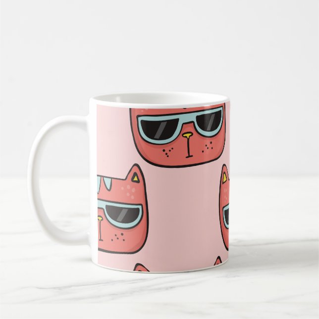Caneca De Café Gatos bonitos rostos, padrão perfeito. (Esquerda)