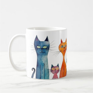 Caneca De Café Gatos Cachorros Aquarela Azul Laranja Verde Quarel