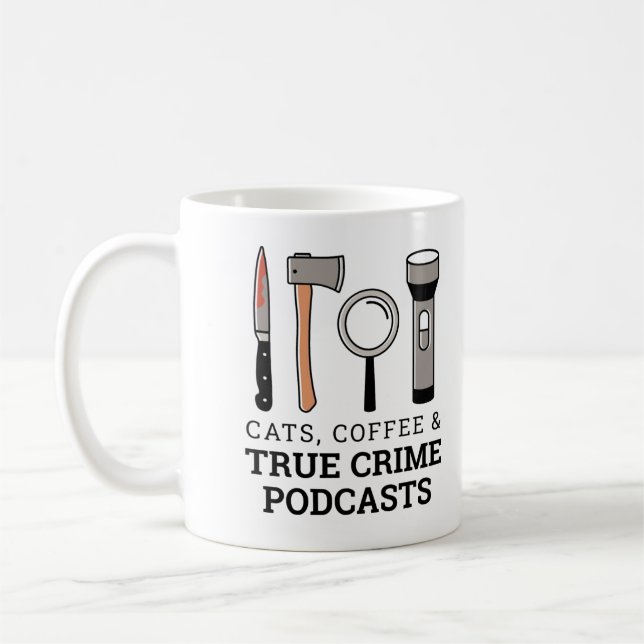 CANECA DE CAFÉ GATOS, CAFÉ E VERDADEIROS PODCASTES DE CRIME (Esquerda)