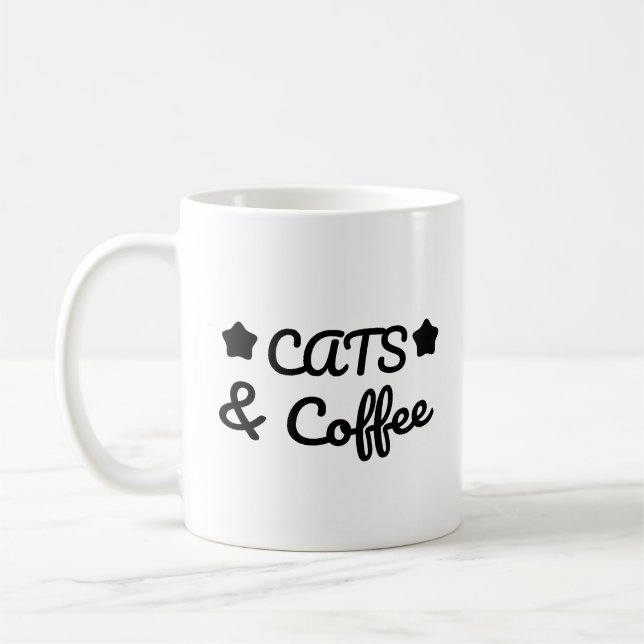 Caneca De Café Gatos & Café - Presente para Amantes de Gatos (Esquerda)