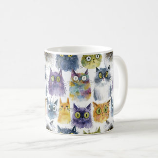 Caneca De Café Gatos Caprichosos de Aquarela em Arco-íris