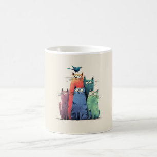 Caneca De Café Gatos Coloridos Empilhados – Arte de Gato Capricho