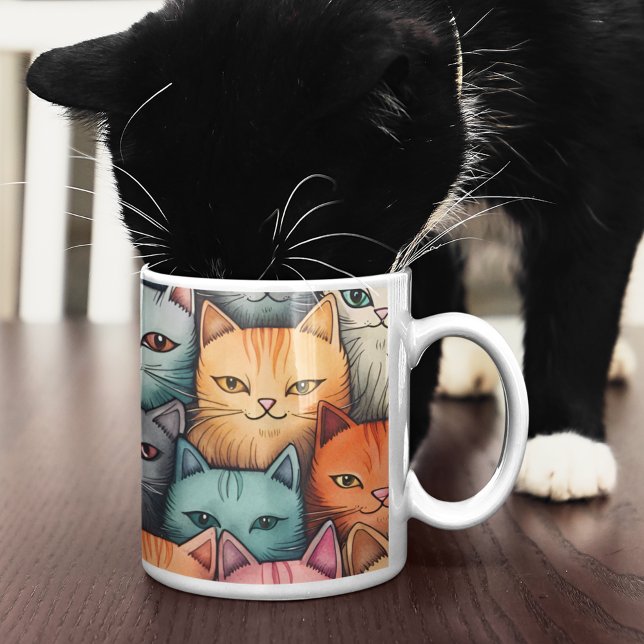 Caneca De Café Gatos Coloridos Porco Whimsical (Having a drink with friends.)