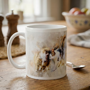 Caneca De Café Gatos de Aquarela Se Aninhando em Arte Abstrata Su